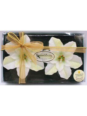 Sensual Living Decorative Floating Poinsettia Candles With Gold Ribbon Gift Box